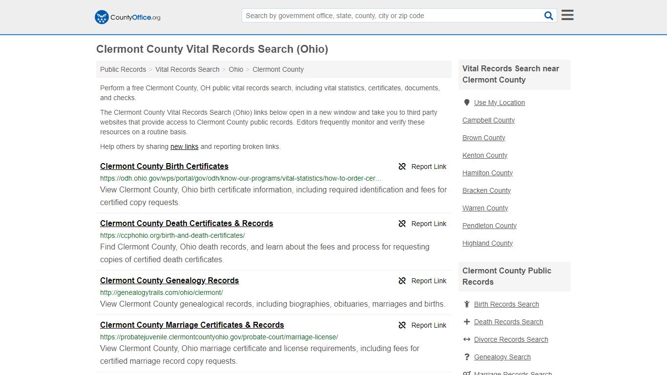 Vital Records Search - Clermont County, OH (Birth, Death, Marriage ...