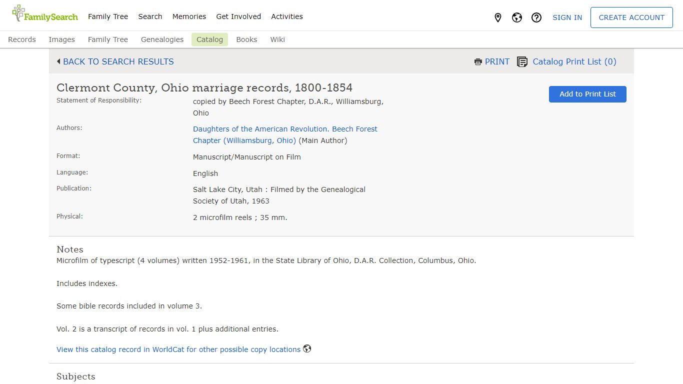 Clermont County, Ohio marriage records, 1800-1854 - FamilySearch